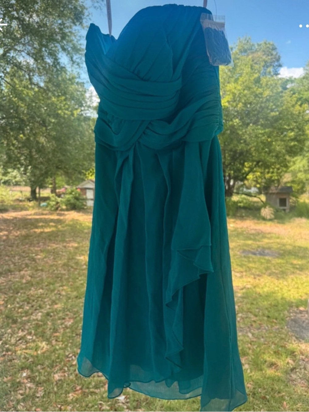 David's Bridal Teal Strapless Chiffon Dress